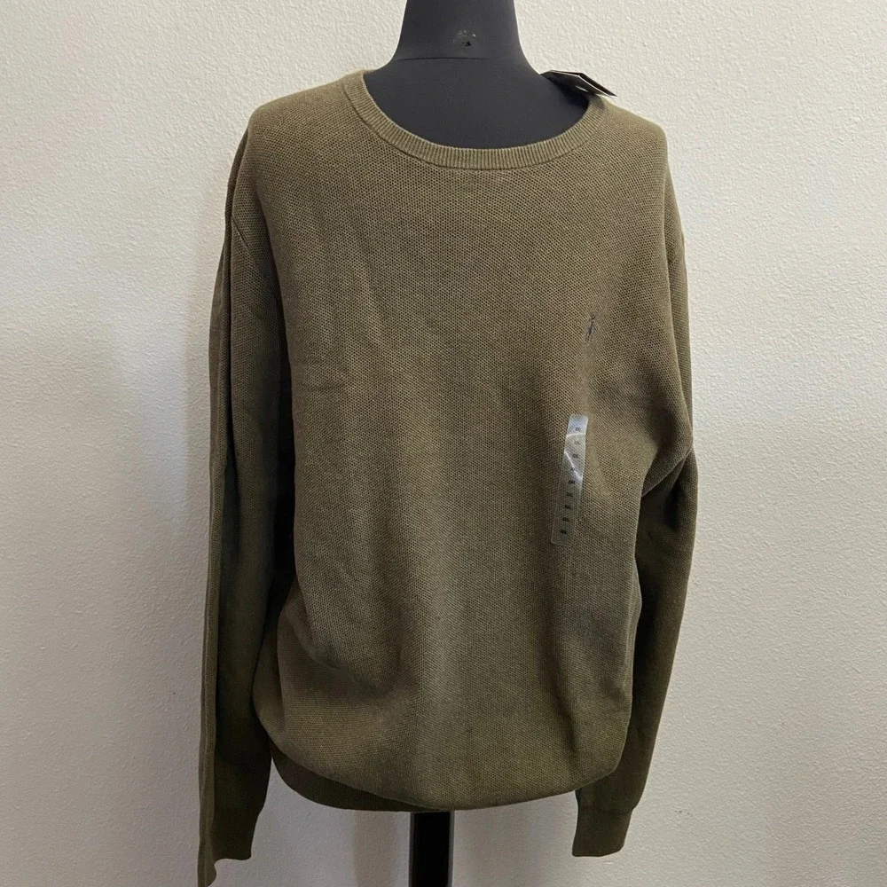 Polo Ralph Lauren Mens XXL Classic Fit Waffle Crewneck Sweater‎ Olive Green NWT